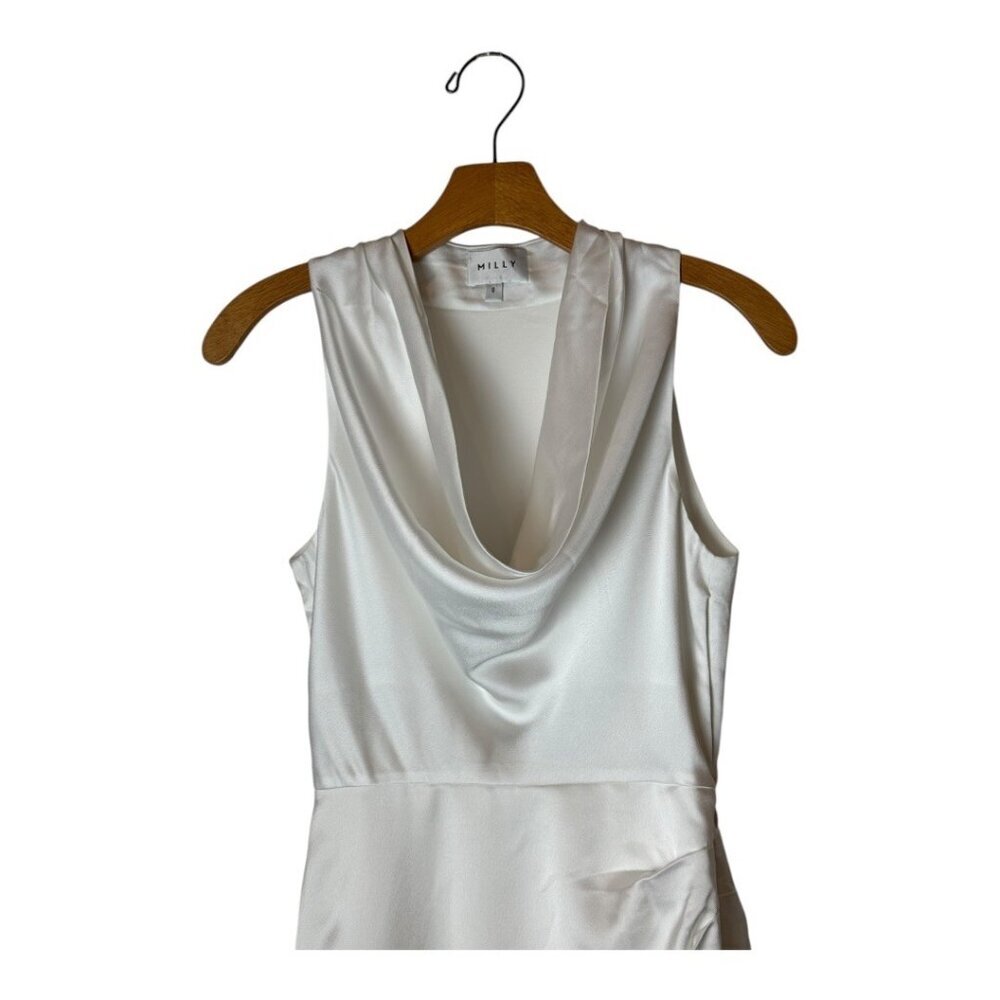 Milly Dress Women‎ 0 White Satin Sleeveless Cowl Neck Nia Mini Bridal Party - Picture 4 of 13